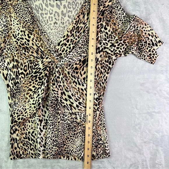 Saks Fifth Avenue Womens Top Cheetah Print Black Label 1/2 Sleeve V Neck Animal - Picture 11 of 14